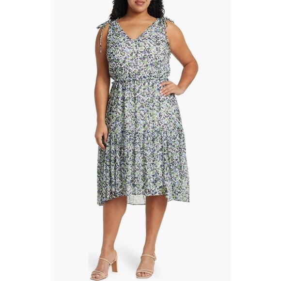 Tommy Hilfiger Floral Tiered Midi Dress in French Blue Multi, Size 2 - Picture 3 of 12